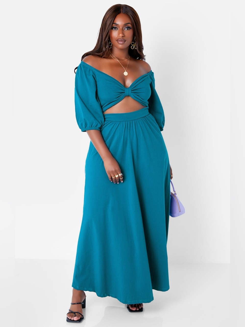 Rebdolls Teal Off-Shoulder Maxi Dress